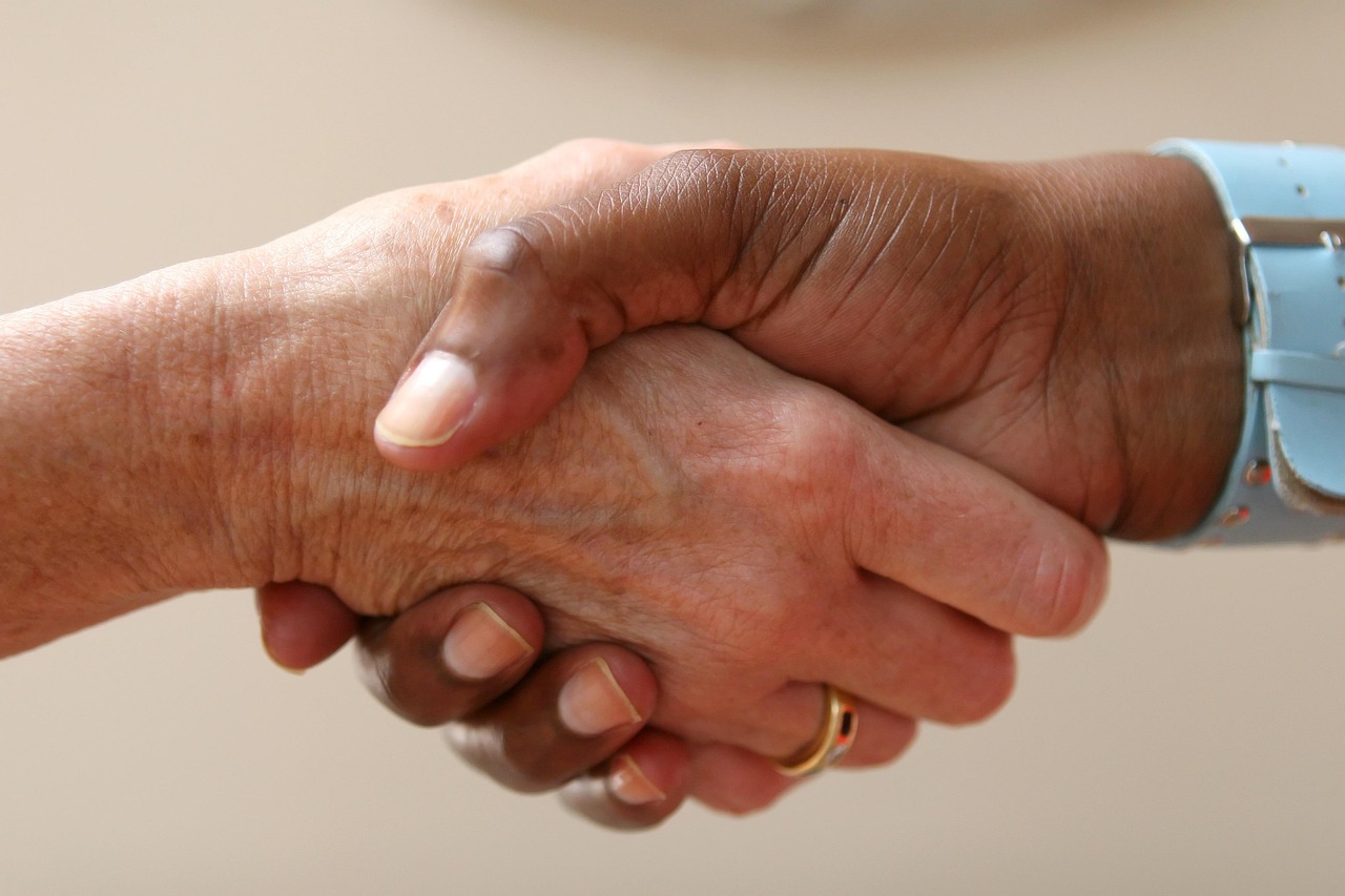 A professional handshake representing support and advocacy.