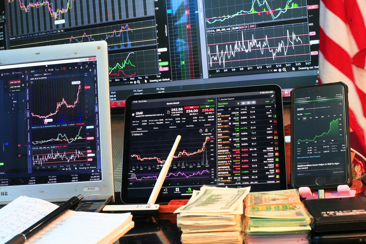 A financial growth chart displayed on a laptop screen.