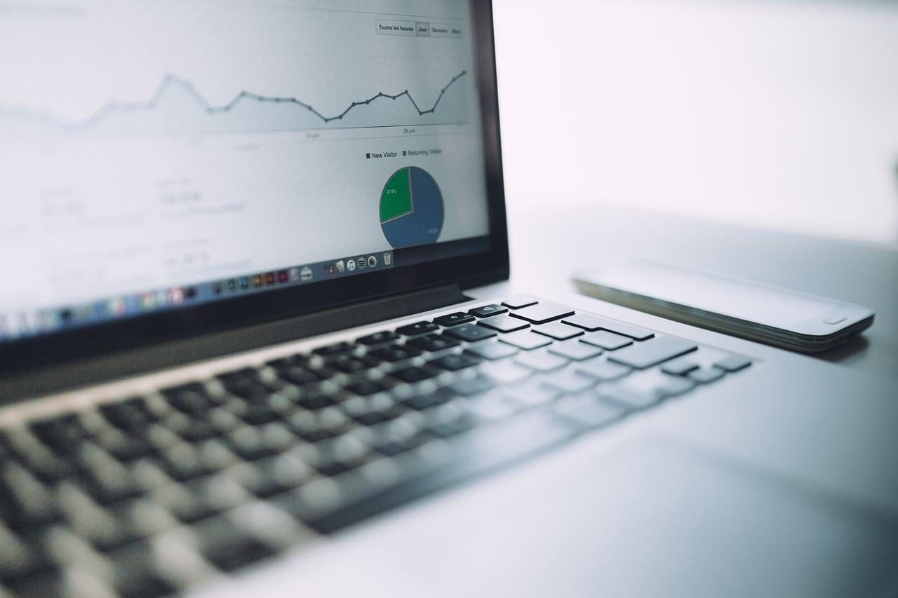 Close-up of financial growth charts and analytical data on a computer monitor.