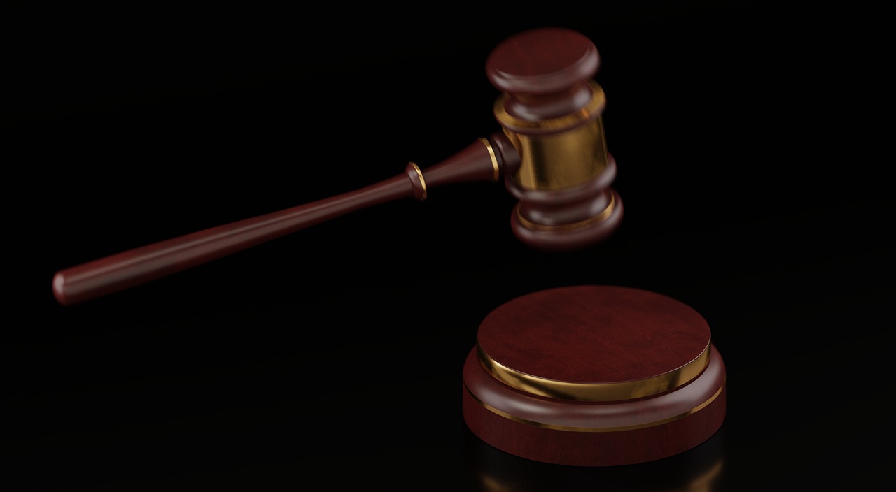 A wooden gavel resting on a document with a symbolic shield in the background.