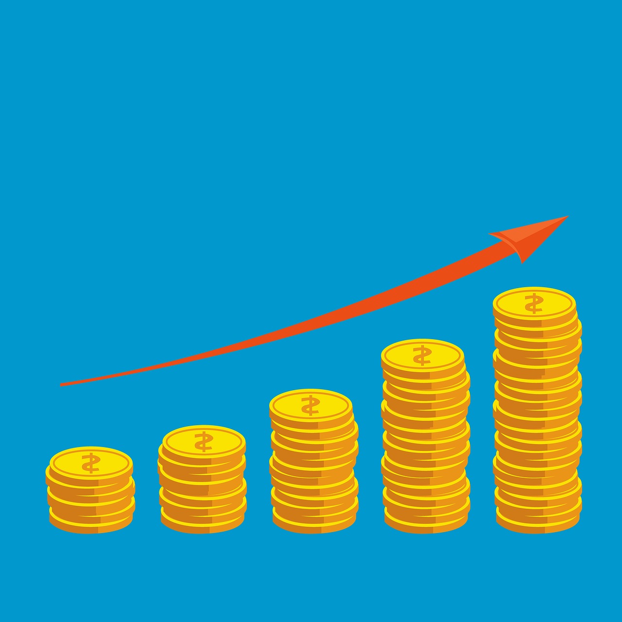 Stacks of coins and a rising line graph representing compounding growth of retirement savings.