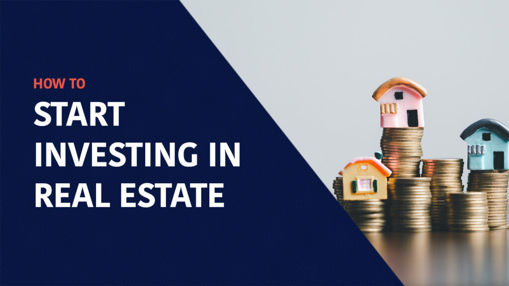 Infographic-style illustration showing the first steps of real estate investing for beginners.