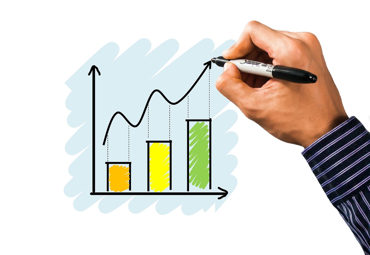 A professional bar chart showing upward growth and financial improvement.